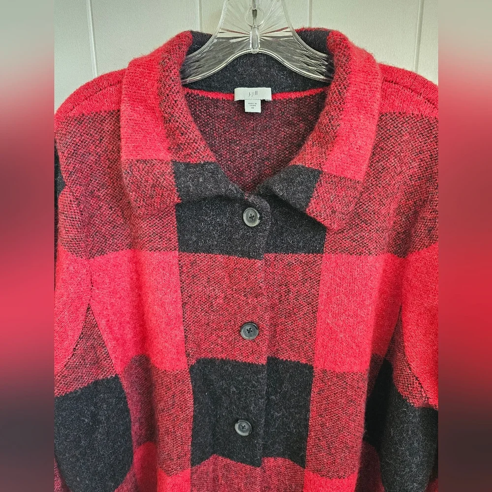 J. JILL Womens Red & Black Buffalo Plaid Wool Blend Button Up Cardigan - 2X - Picture 2 of 6